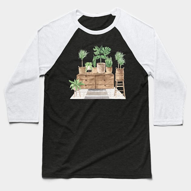 Boho Green Houseplants Baseball T-Shirt by gronly